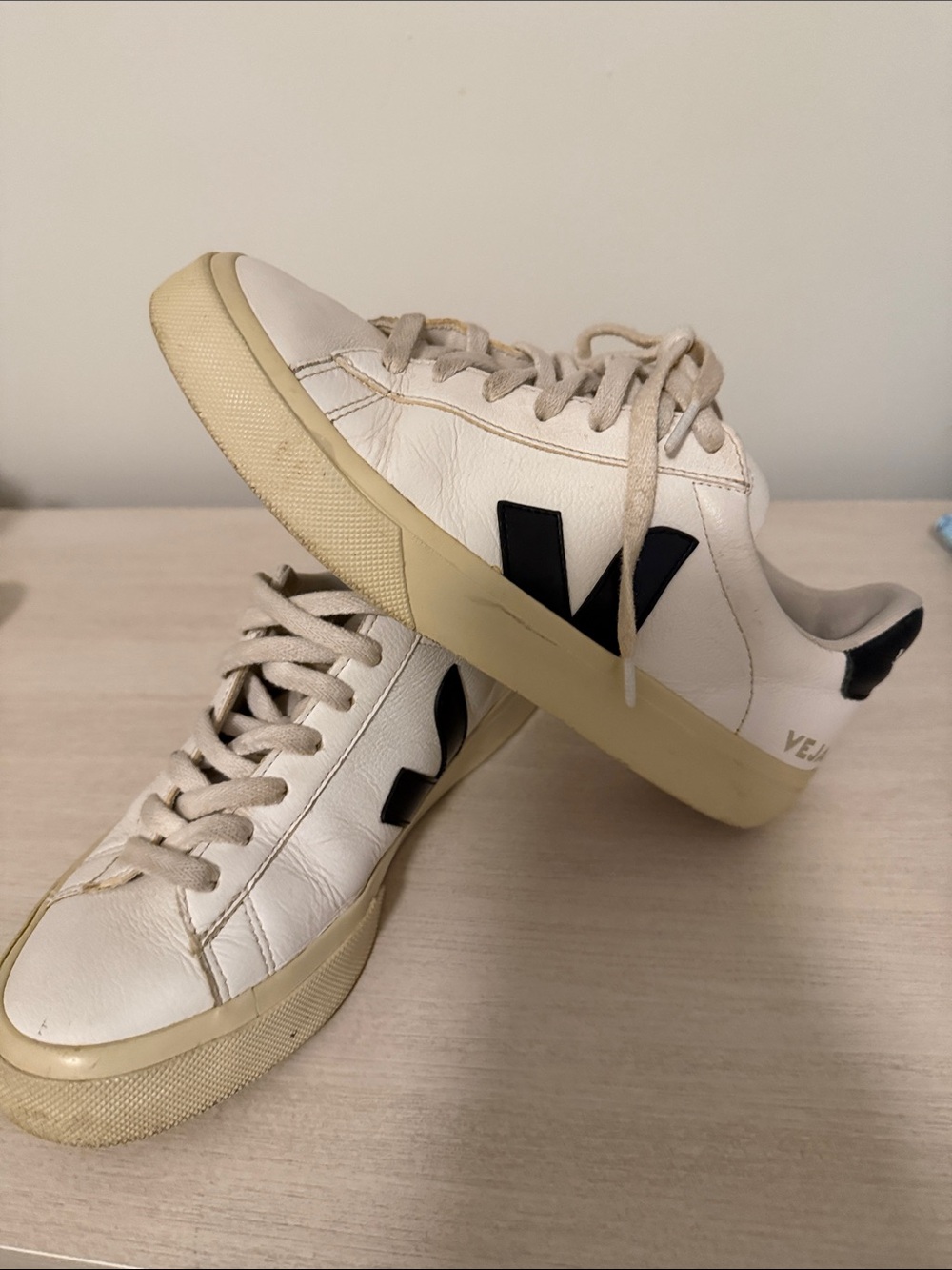 Veja White Leather V-10 Sneakers with Black V Logo - Picture 4 of 6
